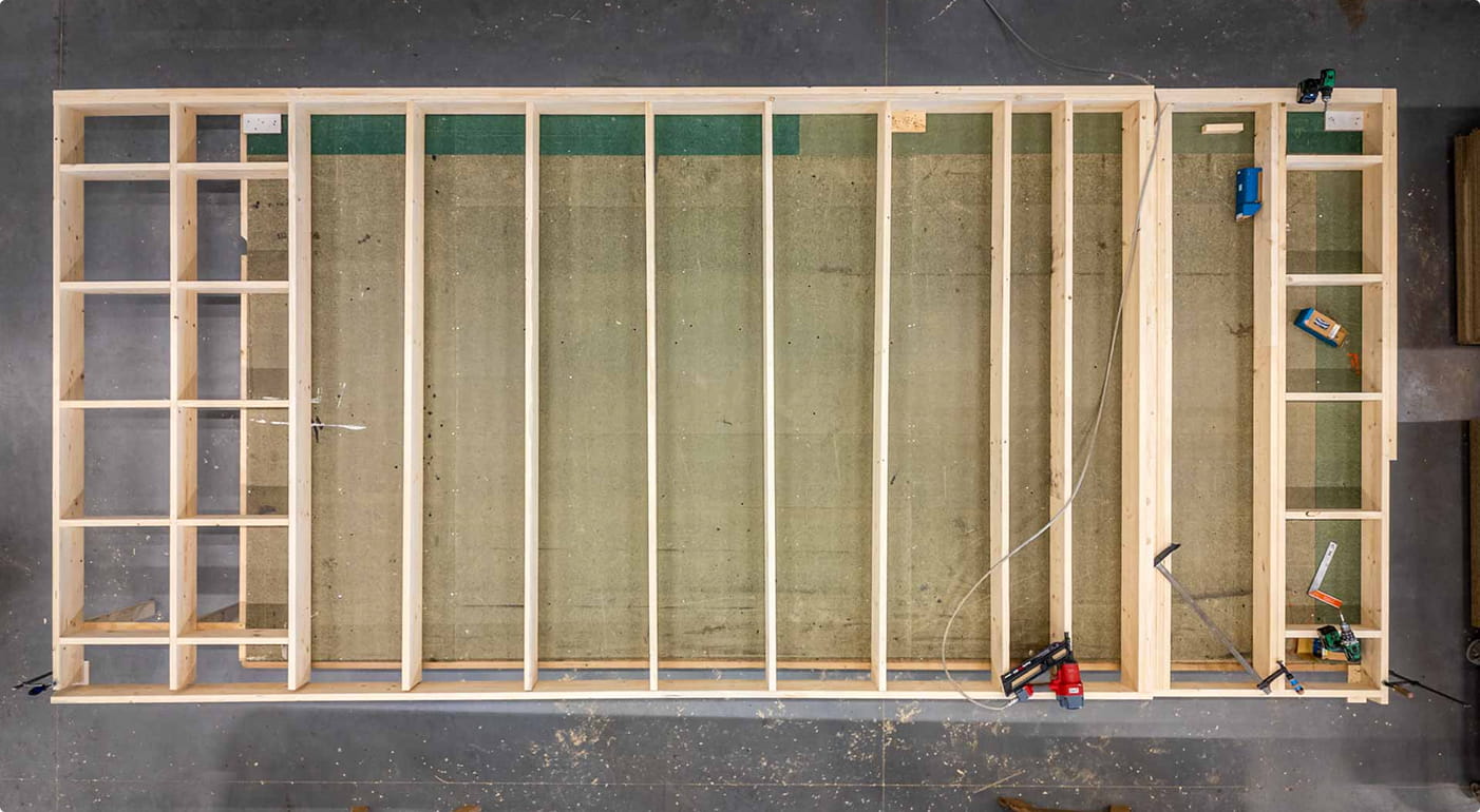 Prefab wandframe van bovenaf gezien